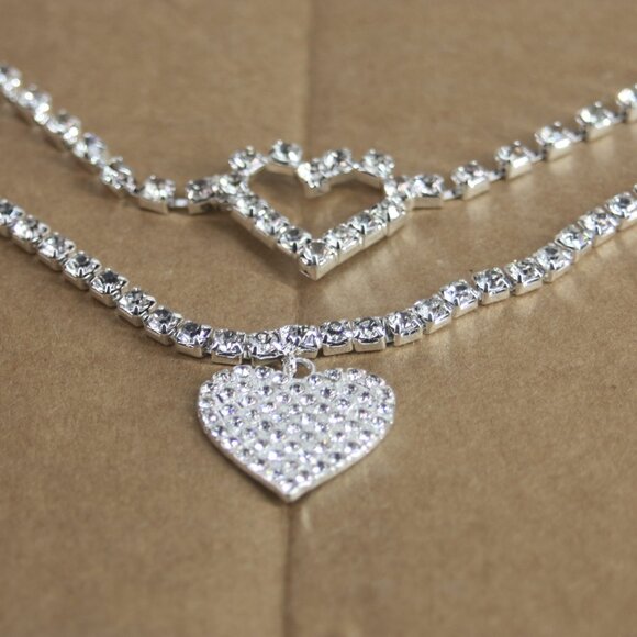 Beach Foot Charm Jewelry Rhinestone Heart Pendent Link Chain Anklet - Picture 2 of 3